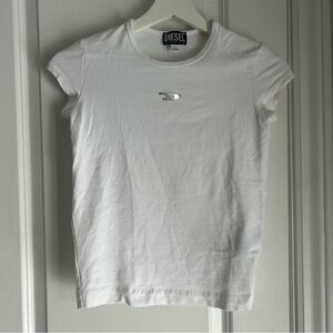 Diesel White Baby Tee with Metallic Logo